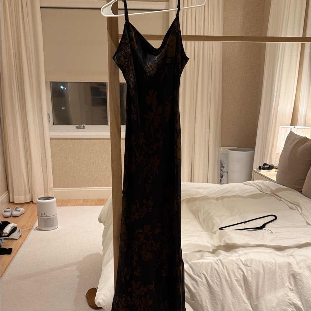 Silk Black Brown Floral Slip Dress